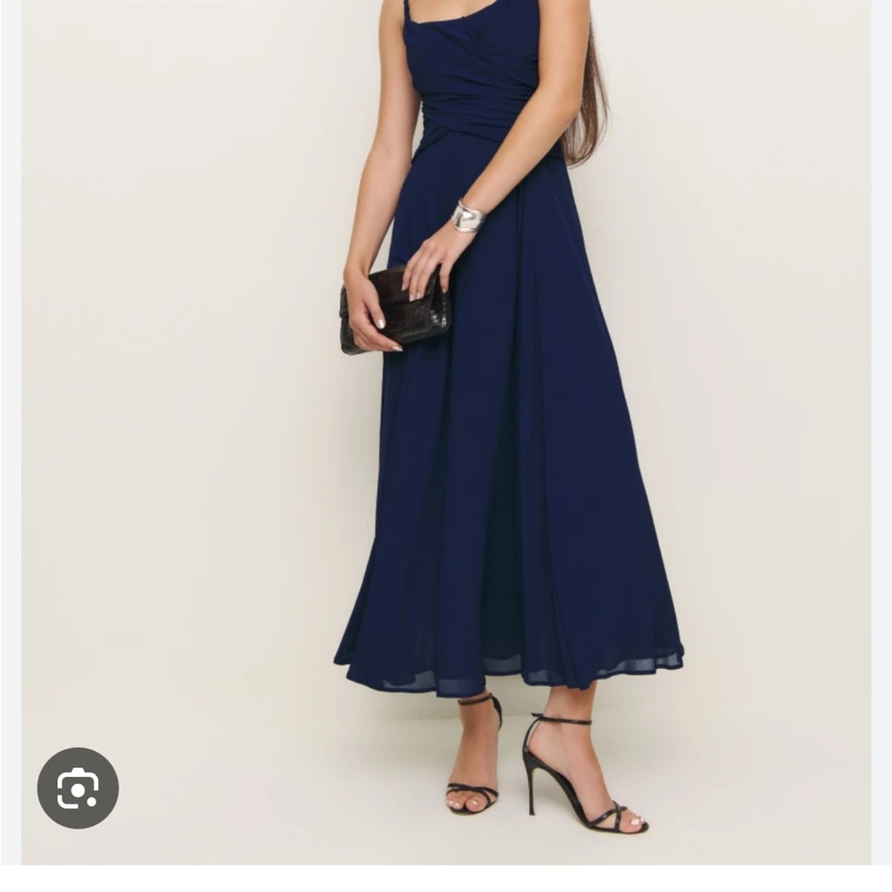 Reformation Blue Pleated Maxi Sundress Spaghetti Strap